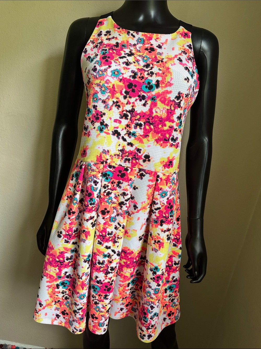 Floral Fit-and-Flare Dress in White and Pink